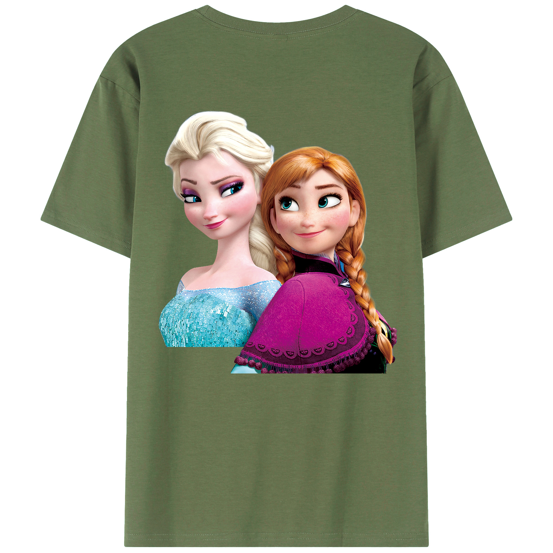 （画像用） アナと雪の女王 アンナ エルサ Frozen Anna Elsa 綿100％ メンズ半袖Tシャツ（バックプリント） 通気性